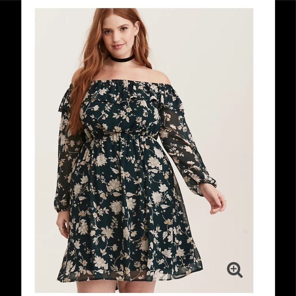 TORRID FLORAL CHIFFON OFF SHOULDER SKATER DRESS cc. - Picture 4 of 16
